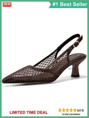 Coutgo Women's Slingback Kitten Low Heels Mesh Pumps Closed Pointed Toe Dress